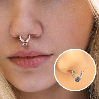 COCHARM 16 Gauge Dangle Septum Rings 16g Evil Eye Septum Piercing Cute Septum Jewelry for Women Blue Opal Surgical Steel Daith Earrings Daith Jewelry