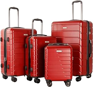 4 Piece Luggage Set ABS+PC Expandable Hardshell TSA Lock Aluminum Trolley Spinner Wheels (Wine Red, 4 Piece Set)