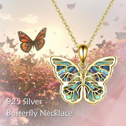 URONE Butterfly Pendant Necklace for Women Sterling Silver Butterfly Jewelry