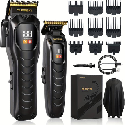 SUPRENT Cordless Hair Clippers for Men - Professional Hair Clipper & Trimmer Set, Wireless Hair Cutting Kit for Family, Rechargeable Cordless Hair & Beard Trimming Set for Men with LED Display (Black)