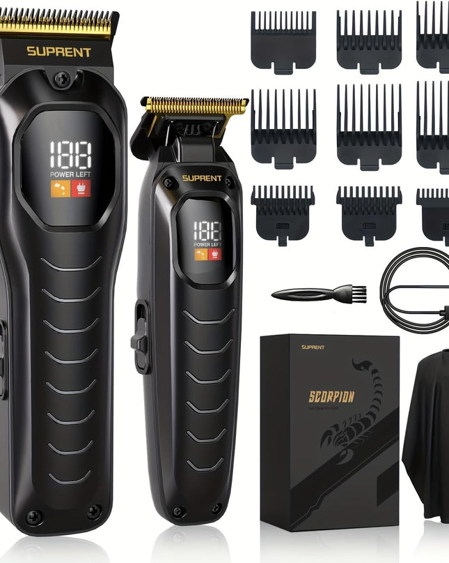 SUPRENT Cordless Hair Clippers for Men - Professional Hair Clipper & Trimmer Set, Wireless Hair Cutting Kit for Family, Rechargeable Cordless Hair & Beard Trimming Set for Men with LED Display (Black)