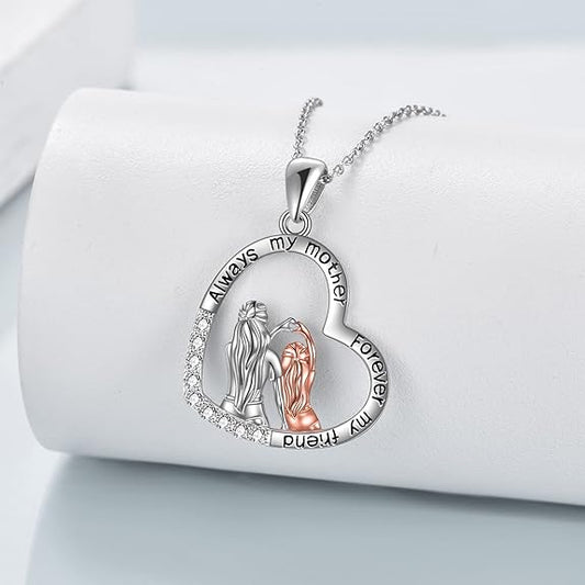 YAFEINI Gifts for Mom 925 Sterling Silver Mother and Daughter Necklace Mother's Day Birthday Pendant Jewelry for Mom Women