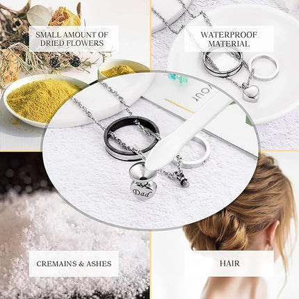 XIUDA Cremation Urn Necklace for Ashes Eternal Memory Carved Keepsake Stainless Steel Urn Jewelry Memorial Ash Holder