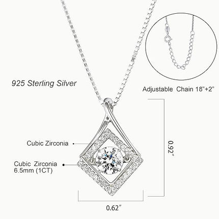 Arinza Necklaces for Women Sterling Silver Dancing Diamond Cubic Zirconia CZ Pendant, 18+2 inch Chain, Anniversary Birthday Jewelry Gifts for Wife/Mom/Women/Sister/Daughter