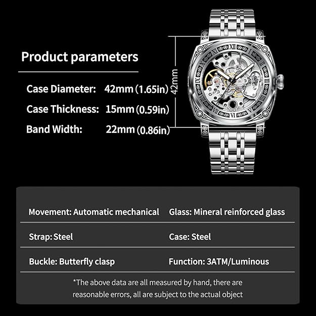 Carved Automatic Watches for Men, Retro Tattoo Skeleton Self-Winding Mechanical Watch Men's Automatic - 3 ATM Waterproof, Luminous Hands, Skeleton Dial, Ideal for Everyday Wear and Formal Occasions