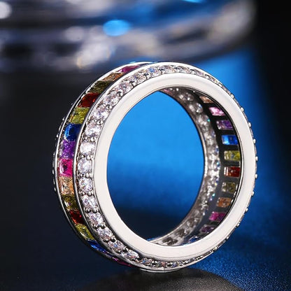 Hermosa Silver Ring for Women Wide, Multicolor Band Baguette Gemstone Rings, Silver Knuckle Women Rings Set Jewelry