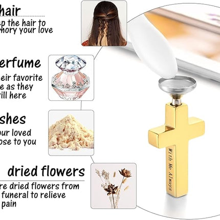 Cremation Cross Necklace for Ashes Stainless Steel Cross Urn Pendant Ashes Holder Memorial Jewelry-With Me Always