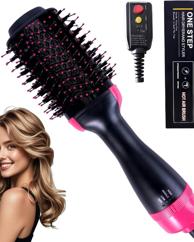 4-in-1 Hair Dryer Brush - Ionic Ceramic Titanium Brush Blow Dryer Hot Air Styler for Frizz-Free Blowouts, Salon Volumizer & Straightener with ALCI Safety Plug, 3 Heat Settings Hot Air Styler