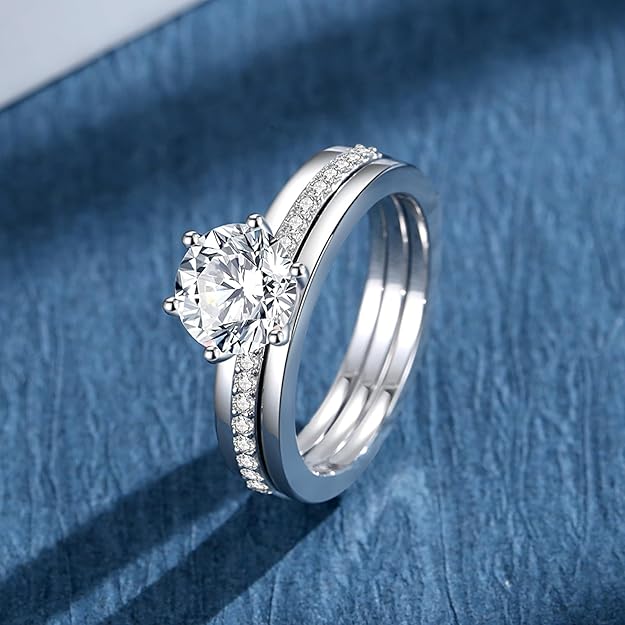 Moissanite Rings for Women Moissanite Bridal Ring Sets Wedding Band D Color VVS1 Round Cut S925 Sterling Silver Engagement Ring Anniversary Wedding Valentines