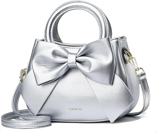 Bow Patent Leather Purse for Women Shoulder Handbag Crossbody Bag Satchel Clutch