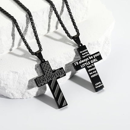 DuoDiner 24 Inch Cross Necklace for Men Boys Kids Bible Verse American Flag Pendant Baptism Religious First Communion Jewelry Christmas Gift