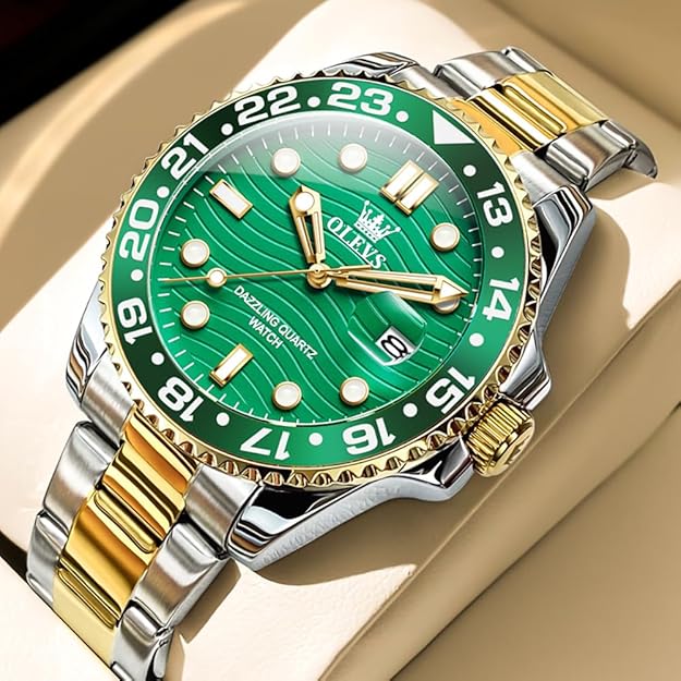 OLEVS Watch Men Luxury Big Face Dress Easy Read Mens Watches with Date Waterproof Luminous Stainless Steel Watches for Men Business Fashion Analog Quartz Men's Wrist Watches Rotatable Bezel Men Watch