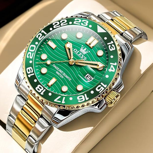 OLEVS Watch Men Luxury Big Face Dress Easy Read Mens Watches with Date Waterproof Luminous Stainless Steel Watches for Men Business Fashion Analog Quartz Men's Wrist Watches Rotatable Bezel Men Watch