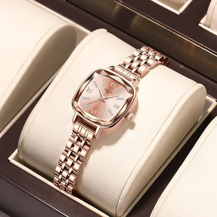 NIBOSI Women's Watches Analog Square Green Dial Watch for Women Stylish Diamond Rose Gold Dress Wrist Watch with Stainless Steel Strap…