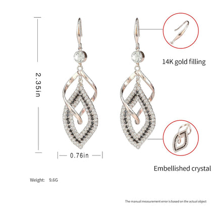 Dangle Earrings for Women and Teen Girls, 925 Silver Handmade Linear Swirl Wire Bohemian Boho Diamonds Earrings, Gifts for Women (Rose Gold, Hoho Diamonds)
