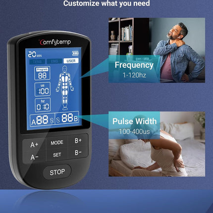 Comfytemp 3-in-1 TENS Unit Muscle Stimulator for Pain Relief, Rechargeable