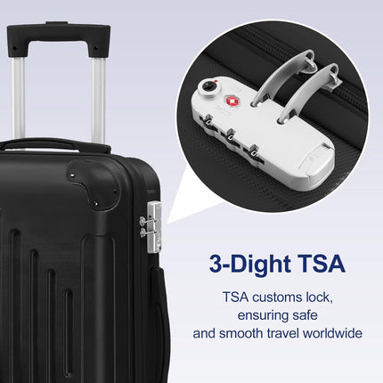 Karl home Luggage Set 4 Piece Suitcase Sets with TSA Lock Moulded Corner 4 Spinner Wheels, ABS Hardside Trolley Travel Case for Carry On Check-in Business Trip, Black (16/20/24/28)