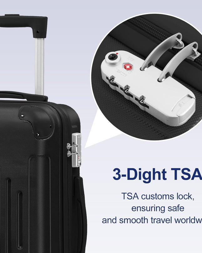 Karl home Luggage Set 4 Piece Suitcase Sets with TSA Lock Moulded Corner 4 Spinner Wheels, ABS Hardside Trolley Travel Case for Carry On Check-in Business Trip, Black (16/20/24/28)