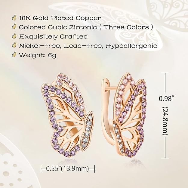 Richapex Gold Hoop Earrings for Women,18K Gold Plated Trendy Butterfly Huggie Hoop Earrings Hypoallergenic Stud with Cubic Zirconia