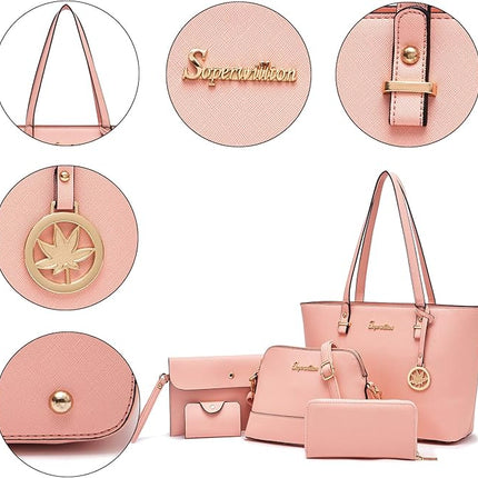 Soperwillton Handbag for Women Wallet Tote Bag Shoulder Bags Top Handle Satchel 5pcs Purse Set