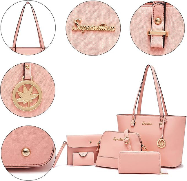 Soperwillton Handbag for Women Wallet Tote Bag Shoulder Bags Top Handle Satchel 5pcs Purse Set
