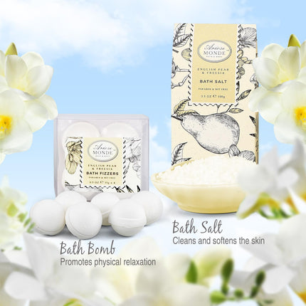 Bath & Shower Spa Gift Basket Set, with English Pear & Freesia Fragrance Bath Gift Basket for Women & Men Includes Body Lotion, Shower Gel, Bath Salts, Bubble Bath, Body Scrub and More, 9 Pcs