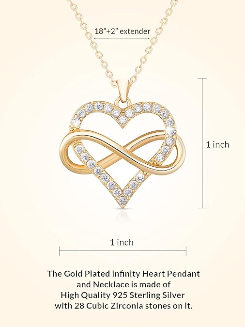 Infinity Heart Necklace for Women. 925 Sterling Silver Heart Necklace