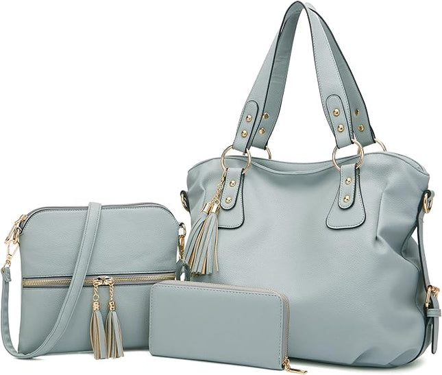 Qiyuer Purses And Wallets Set For Women Tote Handbags Large Hobo Bag Purse With Wallet 3PCS