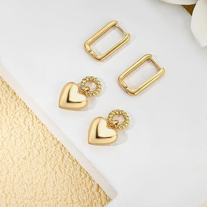 Gold Heart Earrings for Women, 18K Gold Plated Small Huggie Hoop Drop Earrings Boho Cute Heart Hoop Earrings Hypoallergenic Jewelry Gifts for Girls