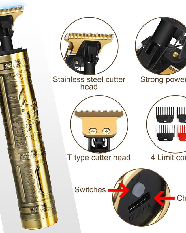 YOGINGO Professional Hair Trimmer for Men, Cordless Rechargeable Beard Trimmer Hair Clippers for Men, Metal Body Cutting Grooming Kit, Beard Shaver Barbershop, Bronze
