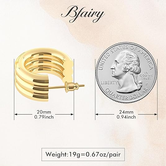 14K Gold Plated Post Chunky Open Hoops for Women | Trendy Gold Hoop Earrings in Yellow Gold Plating Everyday Earrings for Jewelry for Women Girl Gifts