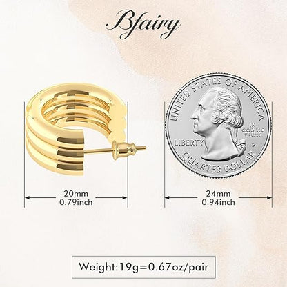 14K Gold Plated Post Chunky Open Hoops for Women | Trendy Gold Hoop Earrings in Yellow Gold Plating Everyday Earrings for Jewelry for Women Girl Gifts