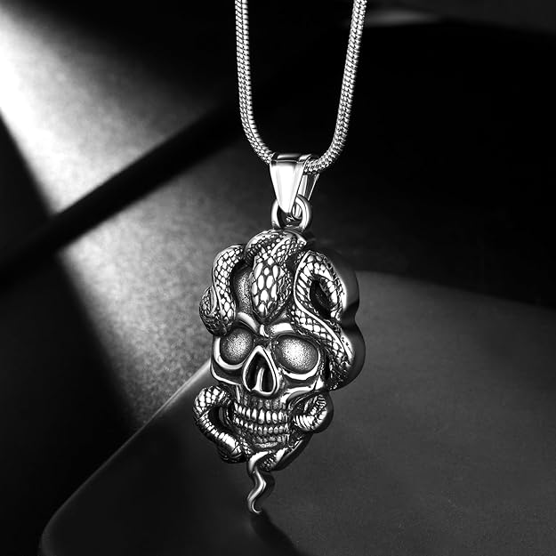 Skull Halloween Punk Necklace - Men 316L Stainless Steel Skeleton Pendant Women Jointed Skeleton Halloween Costume Accessories Goth Punk