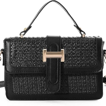Oweisong Vacation Handbags for Women Woven Straw Crossbody Bag Rattan Wicker Purses Trendy Top Handle Bag