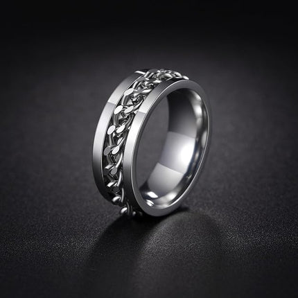 Mens Fidget Rings Anxiety Spinner Rings for Men Classic Chain Rings for Women Adults Titanium Steel Ring