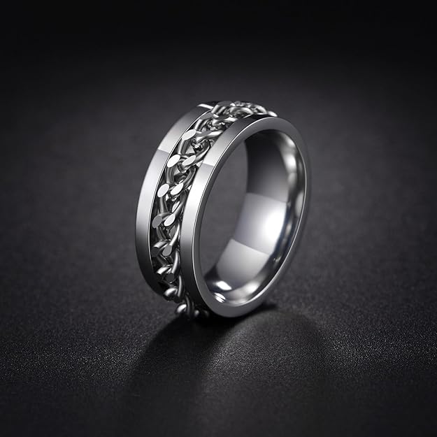 Mens Fidget Rings Anxiety Spinner Rings for Men Classic Chain Rings for Women Adults Titanium Steel Ring