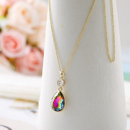 18 * 13MM Big Teardrop Crystal Pendant Dangle Necklaces and Earrings Jewelry Sets for Women Glod Plated