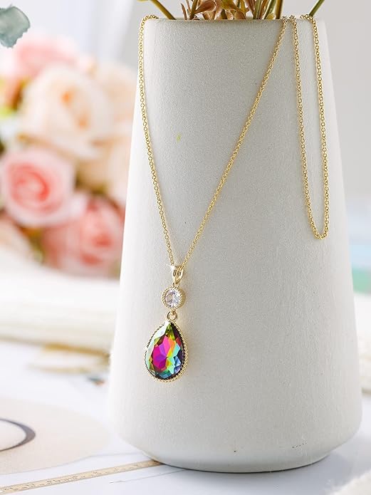 18 * 13MM Big Teardrop Crystal Pendant Dangle Necklaces and Earrings Jewelry Sets for Women Glod Plated