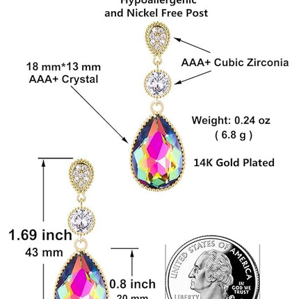 18 * 13MM Big Teardrop Crystal Pendant Dangle Necklaces and Earrings Jewelry Sets for Women Glod Plated