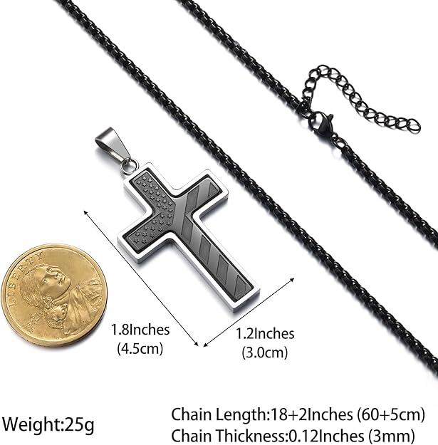 Saintda American Flag Cross Pendant Stainless Steel Box Chain Necklace USA Patriotic Baptism Religious Beliefs Bible Verse Jewelry Men Teen Boys Gifts