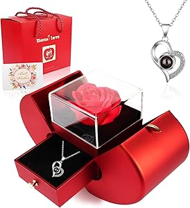 Preserved Real Rose with I love you Necklace 100 Languages, Gifts for Girlfriend, Women, Mom, Wife, Gifts Idea on Christmas, Valentine's Day, Mother's Day, Birthday, Anniversary, Thanksgiving