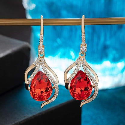 Austrian Crystal Hollow Teardrop Halo Drop Twisted Dangle Earrings for Women 14K Rose Gold Plated