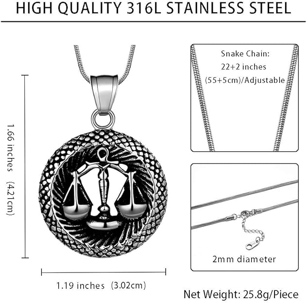 Necklace Zodiac Star Sign Horoscope Pendant 316L Stainless Steel Astrology Birthday Gifts Mens