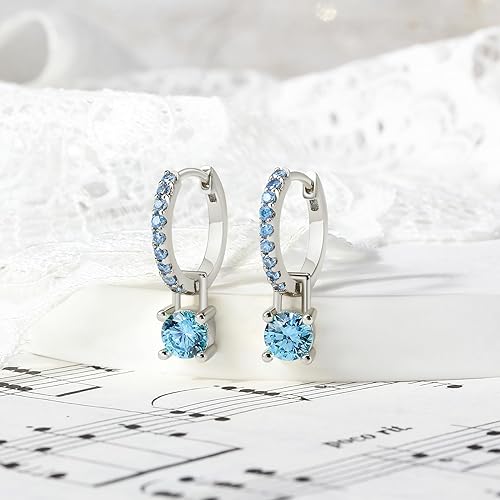 Rhodium Plated Sterling Silver Hoop Earrings for Women Month of Birth – Unique Rhodium Plated Sterling Silver Women's Earrings