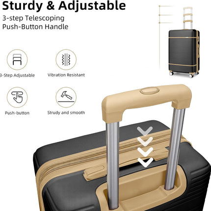 LARVENDER Luggage Sets 6 Piece with Duffel Bag, Expandable(Only 28 & 24") Hardside Luggage with Cosmetic Case 360° Spinner Wheels, Durable Luggage Set Clearance For Women Men, Black