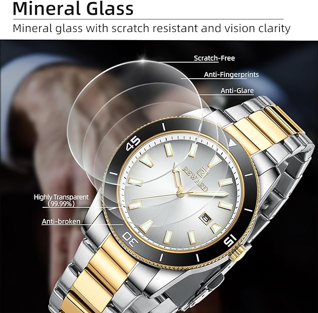 REWARD Watch for Men Simple Casual Fashion Quartz Men's Wrist Watches (Waterproof/Luminous/Date) Affordable Stainless Dress Wristwatch