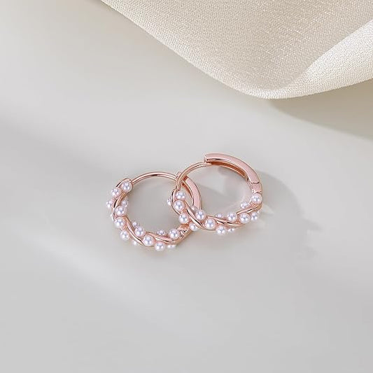 SLUYNZ 925 Sterling Silver Pearls Twist Hoop Earrings for Women Wedding Pearls Hoop Earrings Bridal