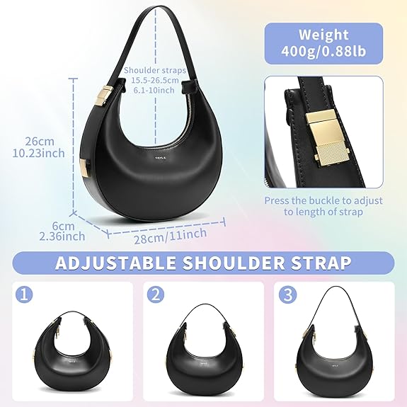 Keyli Shoulder Bag for Women 3 Ways Adjust Strap Clutches Hobo Purses Fashionable Casual Tote Handbags with 2 Zipper Closure