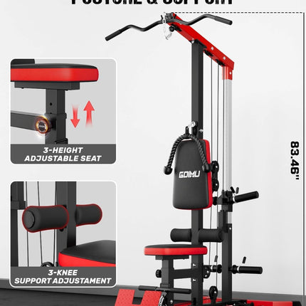 LS01 LAT Pulldown Machine, LAT Row Cable Machine with AB Crunch, LAT Tower with Cable Row Attachments, 3 in 1 Pulley Stations for Home Gym