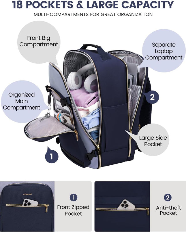 LOVEVOOK 40L Carry on Backpack for Women & Men with 3 Packing Cubes, Large Travel Backpack for Airplanes, TSA Personal Item Travel Bag fits 17" Laptop, Waterproof Travel Essentials Airline Approved